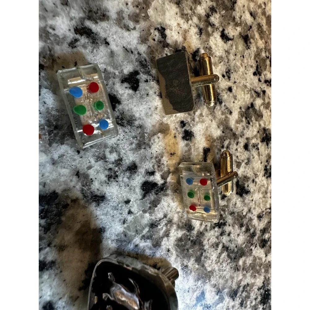 Vintage Single Cufflinks Lot 4PC Domino Animal Figure Gold Silver Tone Mixed